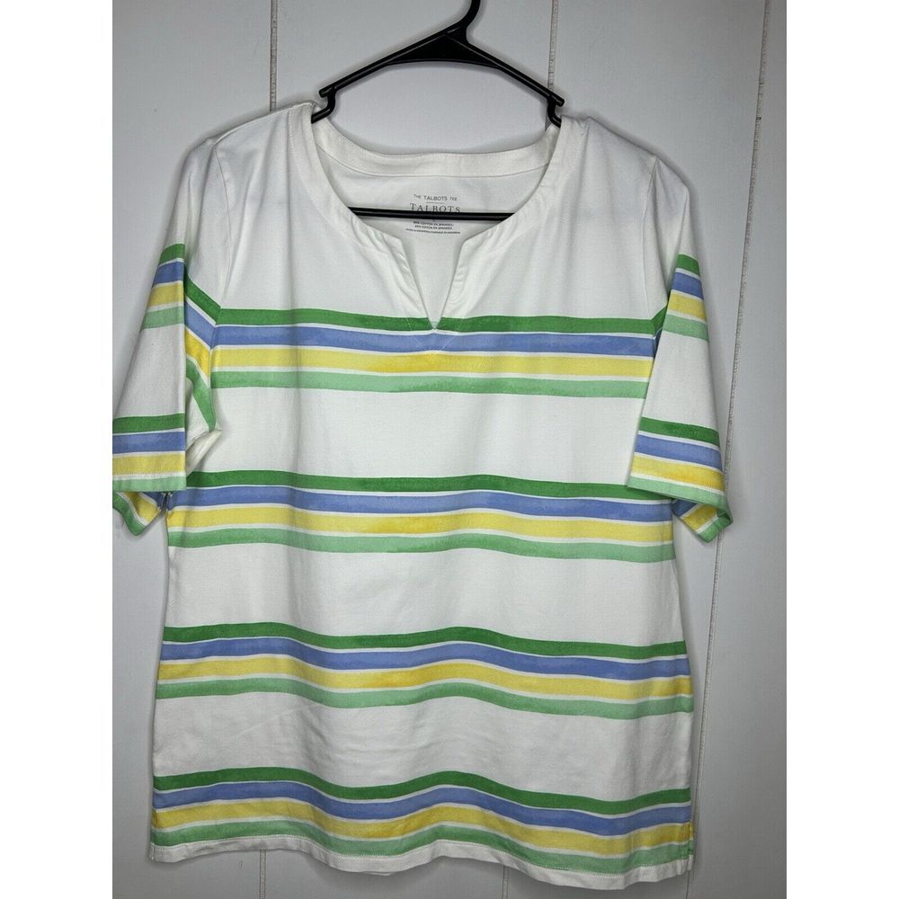 Talbots Women's Striped Crewneck T-Shirt Top Short Sleeve Pink White Size Large - Picture 3 of 6